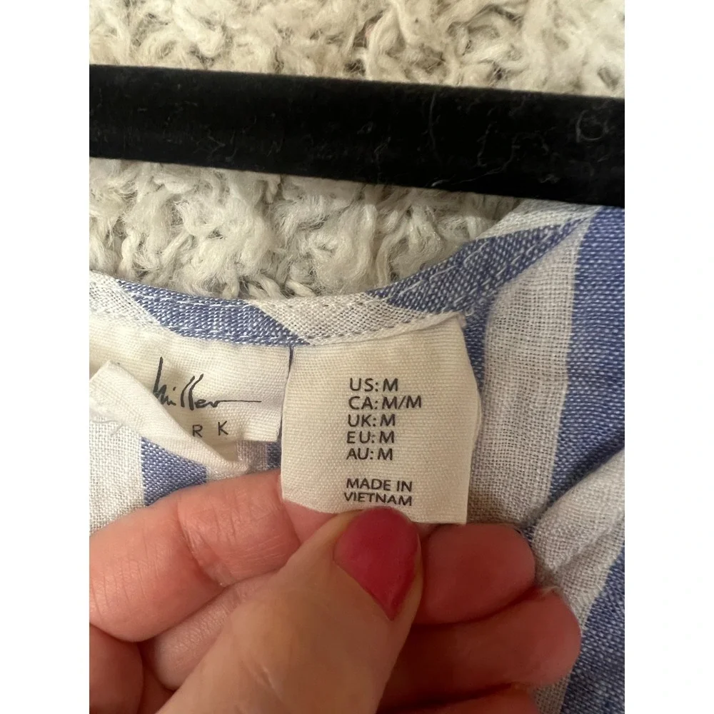 Nicole Miller Linen Blouse Womens Medium Striped Sleeveless Top Beachy Summer - Picture 5 of 7